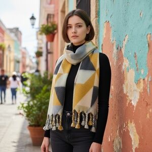 Jil Sander Wool Blend Geometric Patterned Scarf